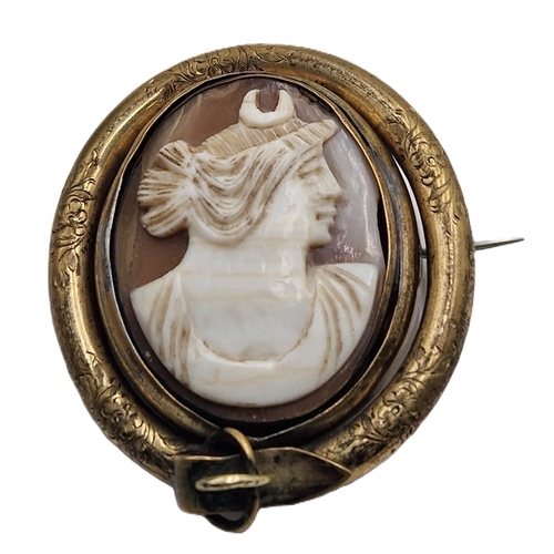 735 - VICTORIAN SWIVEL MOURNING MALE MYTHOLIGICAL CAMEO BROOCH (Old) (Boxed)