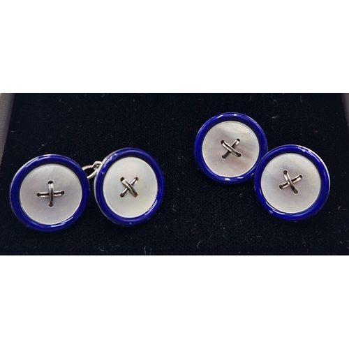 739 - STERLING SILVER / ENAMEL & MOTHER OF PEARL ART NOUVEAU LADIES CUFF LINKS (Boxed)