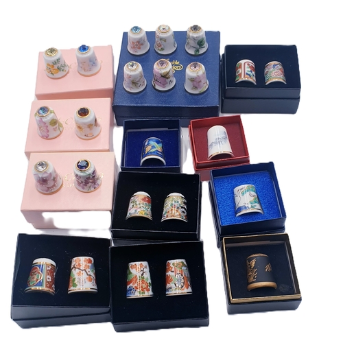 76 - CHINA THIMBLES (24) To Include 12 SWAROVSKI CRYSTAL TOPPED (Hand Painted) THIMBLES (All Signed) , An... 