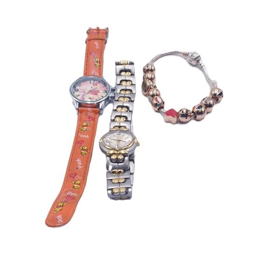 83 - EMOJE CHARM BRACELET With GOLD PLATED GEMS TOGETHER WITH A DISNEY POOH BEAR WATCH AND A TIMEX WATCH ... 