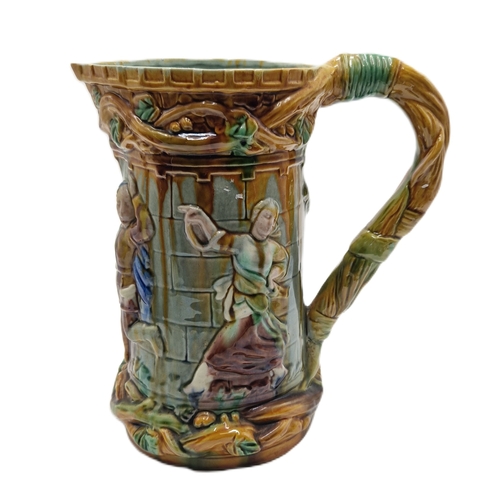 122 - CERAMIC MAJOLICA Large 24.5cm WATER JUG DEPICTING CLASSIC SCENES