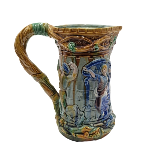 122 - CERAMIC MAJOLICA Large 24.5cm WATER JUG DEPICTING CLASSIC SCENES