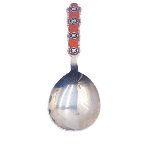 134 - STERLING SILVER & ENAMEL (Norwegian) 1938 CADDY SPOON By Jacob Tostrup (Total Weight 32.00 Grams)