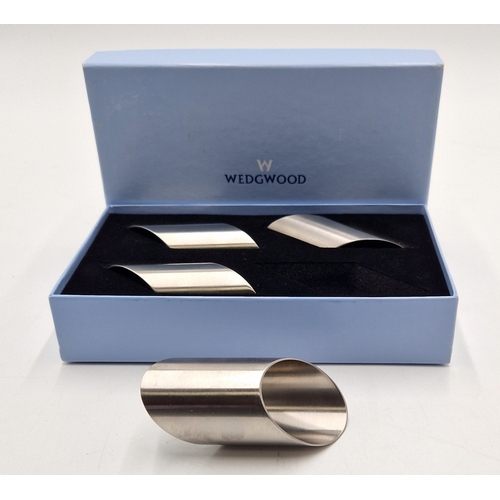 166 - WEDGWOOD STAINLESS STEEL (Boxed Set Of Four) OVAL TUBE NAPKIN RINGS Possibly By Designer Vera Wang (... 