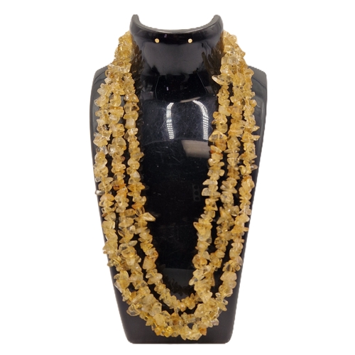 167 - SILVER (925) /THREE STRAND MULTI 10ct CITRINE STONE SET NECKLACE