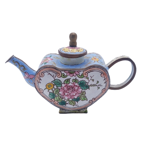 178 - CLOISONNE Miniature 12cm x 5cm ENAMEL HEART SHAPED TEAPOT