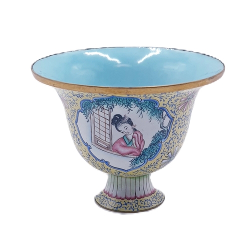 180 - ENAMEL ORIENTAL Miniature 9.5cm Dia FOOTED BOWL