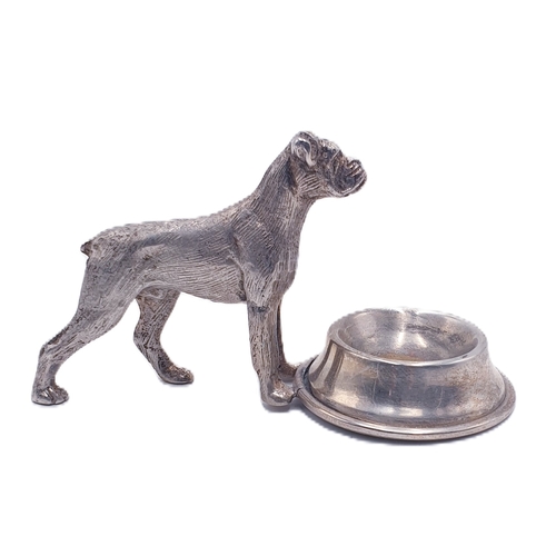 193 - WHITE METAL 11cm X 7cm  BOXER DOG With DISH