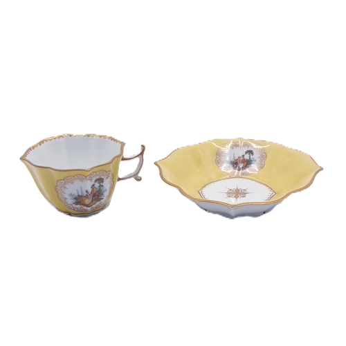 195 - MEISSEN CHINA CABINET CUP & SAUCER ( Repair To Handle & Hairline )