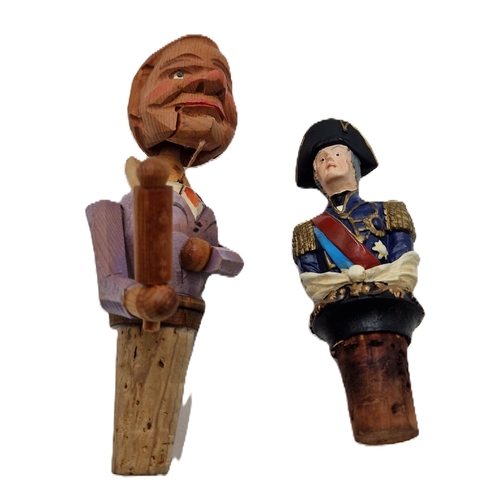 206 - CARVED WOOD ARNI BOTTLE CORKS (2) (One Is Animated)