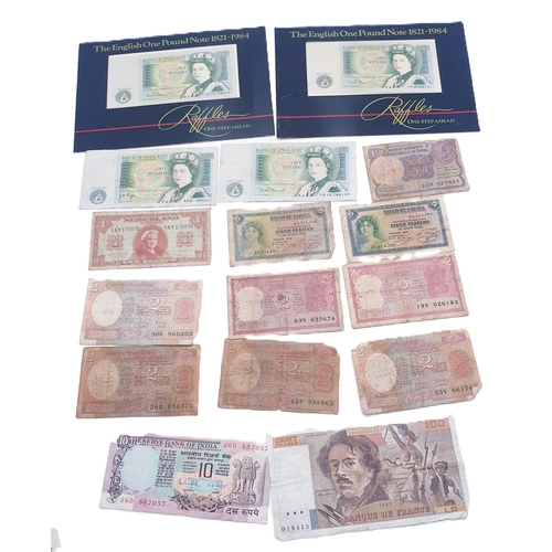 213 - ONE POUND BANK OF ENGLAND NOTES (4) Inc TWO UNCIRCULATED,TOGETHER WITH ASSORTED WORLD BANKNOTES