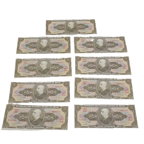 218 - BANKNOTES----- NONE BRAZIL FIVE CRUZEIROS 1964 Inc TWO PAIRS OF CONSECUTIVE NUMBERS (All Uncirculate... 