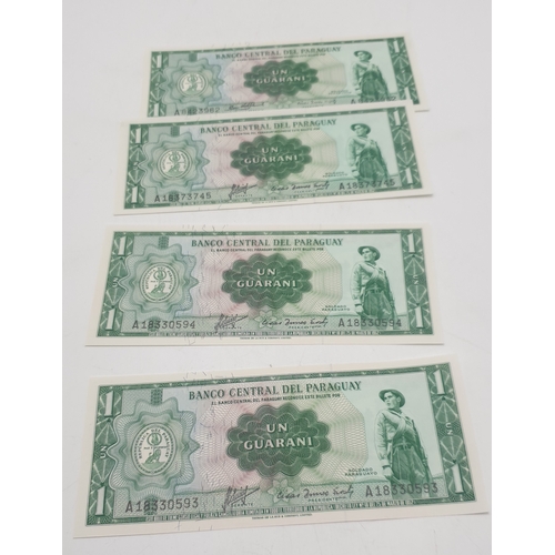 221 - BANKNOTES-----FOUR PARAGUAY ONE GUARANI,PARAGUAYAN SOLDIER 1963,Inc CONSECUTIVE PAIR (All Uncirculat... 