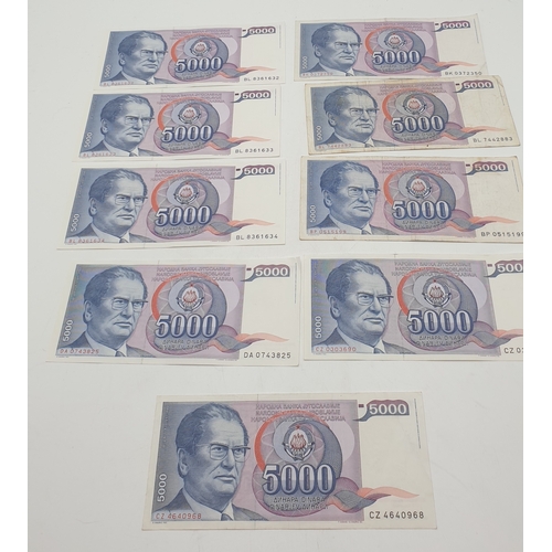 223 - BANNOTES --- TEN YUGOSLAVIA 5000 DINARA 1985 TITO IMAGE , Inc THREE CONSECUTIVE BL 8361632/34 (Circu... 