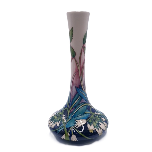 229 - MOORCROFT Large 24cm LONG NECKED VASE IN THE SNOWDROP DESIGN (Trial Piece) (Red Dot)