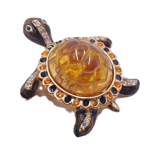 245 - ENAMEL / STONE 5cm  BROOCH FASHIONED AS A TORTOISE