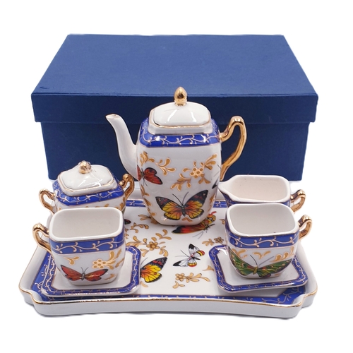 278 - PORCELAIN Miniature BUTTERFLY DESIGN TEASET ON TRAY (Boxed)