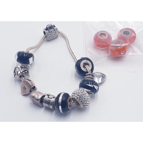 284 - STERLING SILVER PANDORA STYLE BEAD & CHARM BRACELET With INTERCHANGABLE BEADS By Designer Rhona Sutt... 