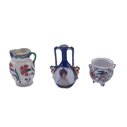 547 - PORCELAIN Miniature ITEMS (3) B R & Co (Stoke On Trent) JUG ,PARIS TWIN HANDLED JUG Plus CAULDRON PO... 