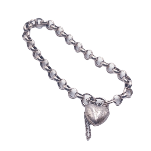 595 - SILVER (925) PADLOCK HEART CHARM BRACELET (Total Weight 16.87 Grams)