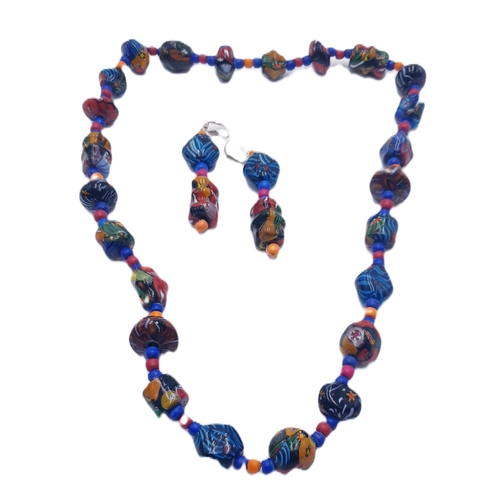 603 - VENETIAN (Hand Blown) MILLIFIRI BEAD NECKLACE & EARRINGS