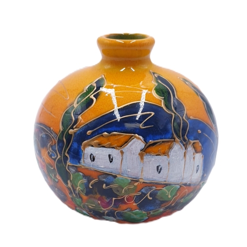 606 - ANITA HARRIS ART POTTERY 10cm MARRAKESH VASE IN THE TUSCANY DESIGN Signed In Gold By Anita Harris