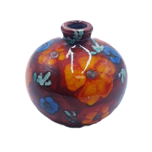 607 - ANITA HARRIS ART POTTERY 10cm MARAKESH VASE IN THE FLORAL MEDLEY DESIGN (Signed In Gold By Anita Har... 