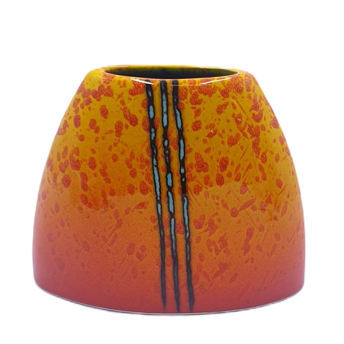 611 - ANITA HARRIS ART POTTERY 16cm TAPPERED ELIPTICAL VASE IN THE BRIMSTONE DESIGN (Signed In Gold By Ani... 