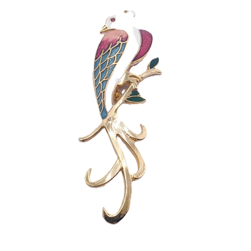 643 - ENAMEL BROOCH FASHIONED AS A FAN TAIL BIRD