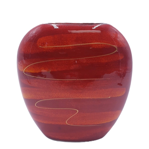 693 - ANITA HARRIS ART POTTERY 12cm PURSE VASE IN THE EVENTIDE DESIGN (Signed In Gold By Anita Harris)