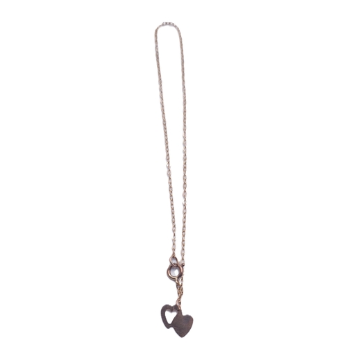 721 - 9ct GOLD (Tested) ANKLE CHAIN With TWO LINKED HEARTS