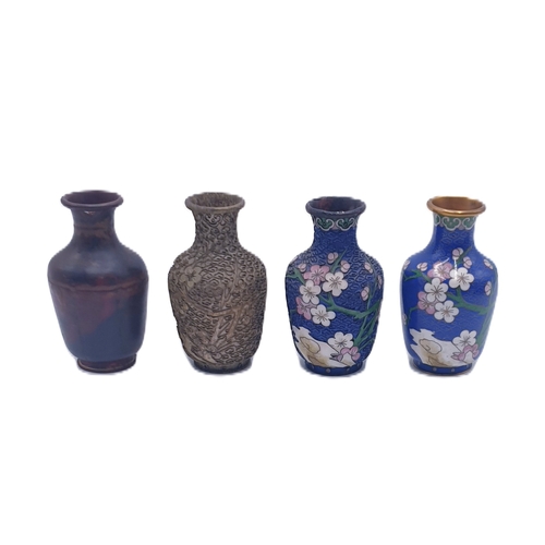 723 - CLOISONNE 10.5cm (Mid 20th Century) VASES (4) (Showing The Four Stages Of Manufacture).