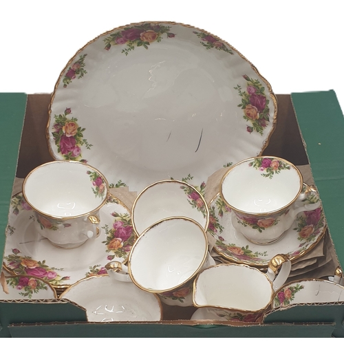 739 - ROYAL ALBERT CHINA TRIOS (6) BREAD & BUTTER PLATE, SUGAR & MILK IN THE OLD COUNTRY ROSES DESIGN (Mar... 