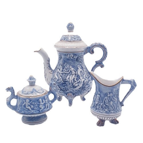 760 - CAPODIMONTE TEA/COFFEE POT LIDDED SUGAR & MILK SET