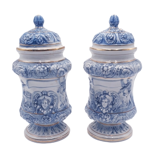 761 - CAPODIMONTE 19.5cm LIDDED JARS  (2)