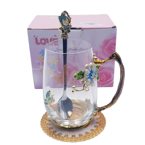 818 - ENAMEL BUTTERFLY CUP-SPOON  With MAT (Original Box)