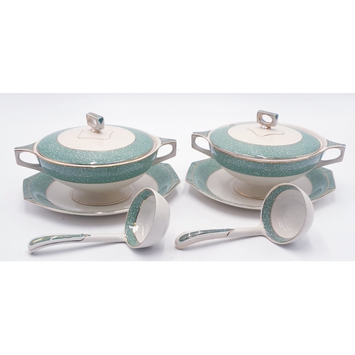 52 - J & G MEAKIN CERAMIC TWIN HANDLED 15.5 cm LIDDED TUREENS With LADLES (2) IN THE FLORIDA DESIGN c1930... 