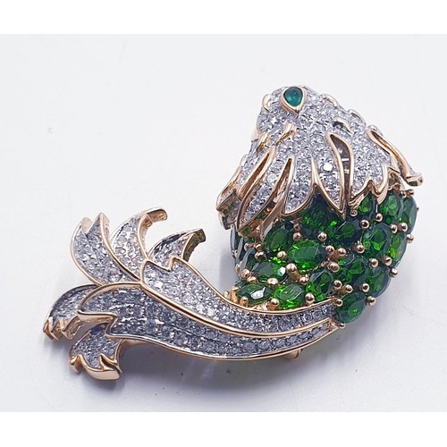 285A - 18ct GOLD / DIAMOND And BRIGHT PERIDOT ENCRUSTED BROOCH FASHIONED AS A MYTHOLOGICAL FISH BY TIFFANY ... 