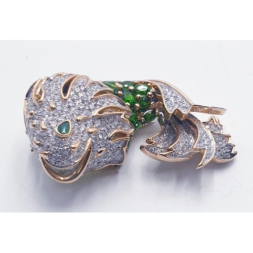 285A - 18ct GOLD / DIAMOND And BRIGHT PERIDOT ENCRUSTED BROOCH FASHIONED AS A MYTHOLOGICAL FISH BY TIFFANY ... 