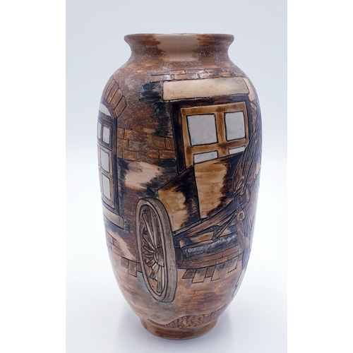 12 - BURSLEM STONEWARE 21cm VASE Depicting HORSE & CART (Limited Edition 35 Only This One Being No 05) (E... 