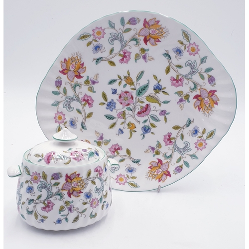 60 - MINTON CHINA BREAD/BUTTER PLATE Plus COVERED SUGAR IN THE HADDON HALL DESIGN