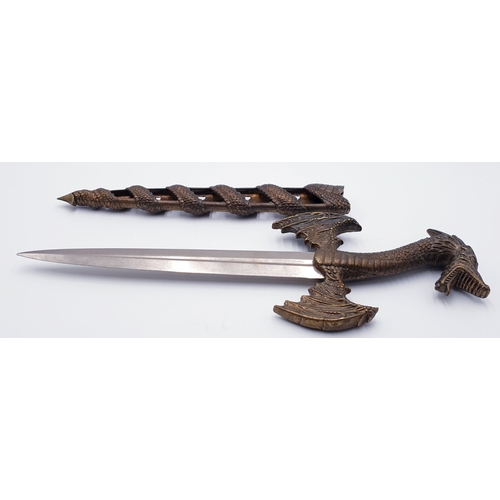 131 - ORNAMENTAL DRAGON KNIFE/DAGGER IN SHEATH.
(Please Note This Lot WILL NOT BE PACKED OR SHIPPED....COL... 