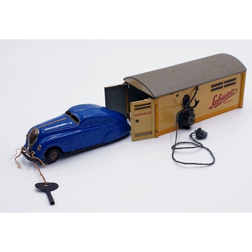 163 - SCHUCO (Germany) TIN PLATE GARAGE Plus SCHUCO (Germany) TIN PLATE MODEL OF A CAR (Working Order)(2 W... 