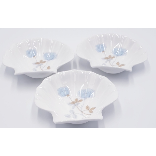 169 - WEDGWOOD CHINA SHELL DISHES (3) IN THE ICE ROSE DESIGN