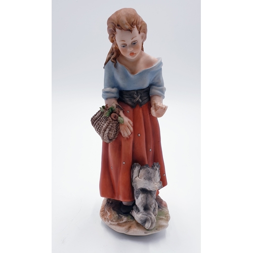 187 - CAPO DI MONTE 19cm FIGURINE OF A GIRL With DOG