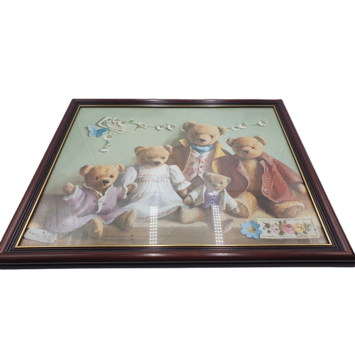 113 - FRAMED & GLAZED PRINTS (4) BY Deborah Jones Inc TEDDIES WITH DAISY CHAIN, BIRTHDAY PARTY FOR TEDDY, ... 