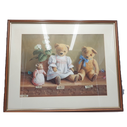 113 - FRAMED & GLAZED PRINTS (4) BY Deborah Jones Inc TEDDIES WITH DAISY CHAIN, BIRTHDAY PARTY FOR TEDDY, ... 