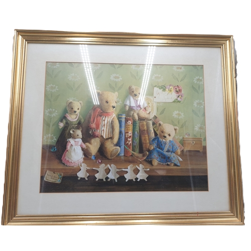 113 - FRAMED & GLAZED PRINTS (4) BY Deborah Jones Inc TEDDIES WITH DAISY CHAIN, BIRTHDAY PARTY FOR TEDDY, ... 