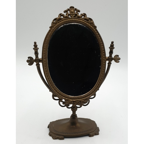 688 - BRASS Large 26cm ORNATE TABLE/DRESSER MIRROR