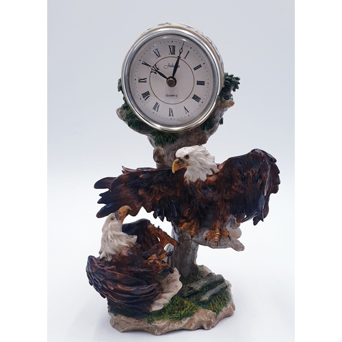 691 - NOVELTY Large 27cm MANTLE CLOCK FEATURING BALD EAGLES